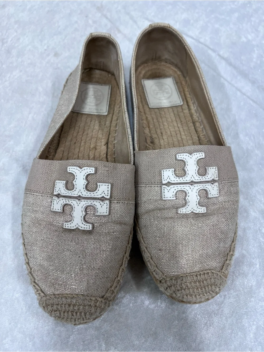 Tory Burch Beige Espadrille Flats w/Signature Logo 7.5
